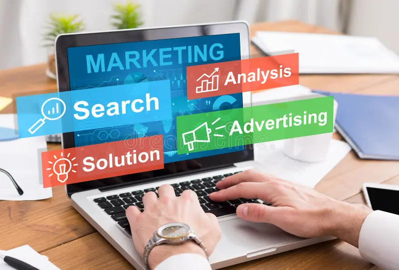 gigital marketing conceptual image businessman working laptop office creative collage gigital marketing conceptual 196858202